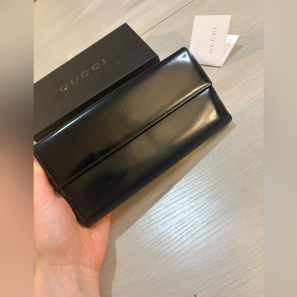 🖤 Gucci Black Patent Leather Long Wallet / Continental Wallet in Box - Picture 7 of 17